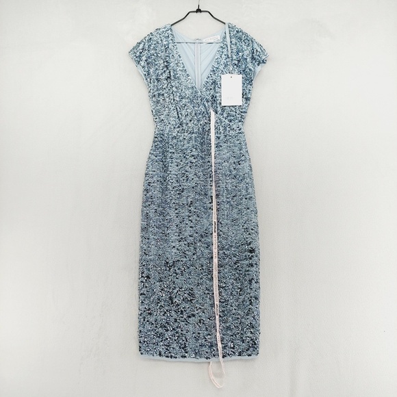 NEW Mac Duggal 10766 Blue Cocktail Sequin Short Midi Dress P5781 - Picture 2 of 9